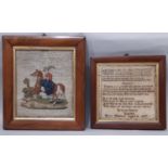 (19th Century) Two tapestries in matching frames with gilt slips, one depicting a figure on