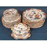 A quantity of 19th century Amherst Japan pattern dinnerwares with mark to base 62, comprising lidded