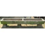 A good weathered natural stone two divisional feeding trough of rectangular form 254 cm long x 41 cm