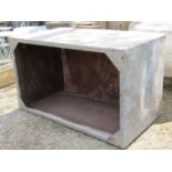 A large heavy gauge rectangular galvanised steel tank with pop riveted seams, (af) 153cm long (5 ft)