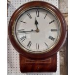 A Regency style mahogany drop dial wall clock with brass inlaid detail, re-polished case enclosing a