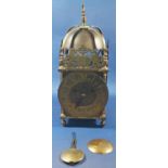 A 17th century style lantern clock of usual form with brass casework, steel bell and eight day