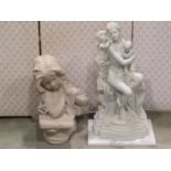 A resin model after the classical with mother, child and cherub, a further plaster group of a