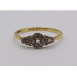 Art Deco style 18ct diamond ring, size S/T, 2.1g