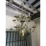 Good quality brass chandelier on two tiers supporting ten branches, 1m high, 60cm wide approx