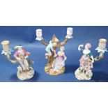 A pair of 18th century continental porcelain candlesticks with male and female characters each
