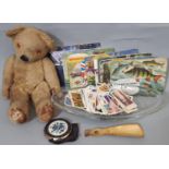 Mixed collection including a vintage teddy, possibly by Merrythought, with stitched nose and mouth