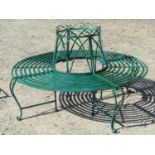 Contemporary regency style green painted light steel sectional tree seat with strap work and