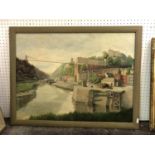 Landscape of Clifton bridge and Bristol harbour, oil on board, unsigned, 70 x 53 cm, framed