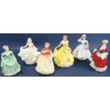 Collection of five Royal Doulton figures from the Pretty Ladies series, Autumn, Summer, Winter and