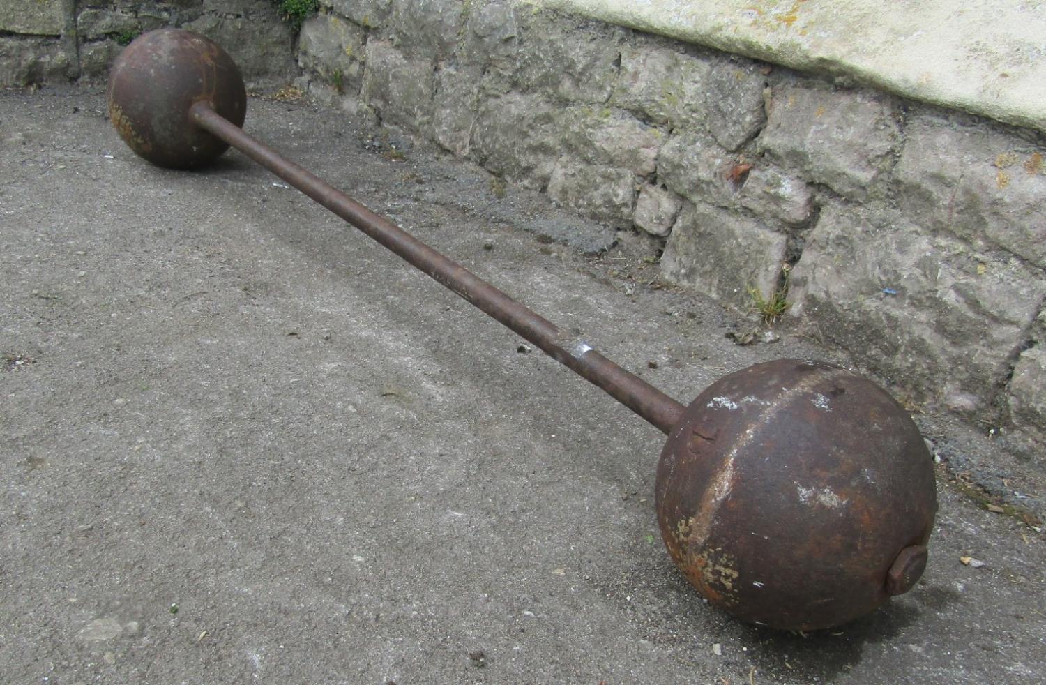 An original vintage cast iron Strong Man Bar Bell, 145cm long - Image 2 of 3