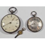 Gents silver pocket watch and a further continental silver fob watch with engine turned detail