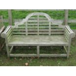 A pair of Mayfair collection weathered teak Lutyens style three seat garden benches, 167 cm long