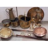 A collection of 19th century and other copper and brassware including a cylindrical tapering