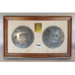 Two mounted 19th century bronze medals of the 'Prince Regents Arms', both with Greek Classical