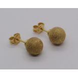 Pair of 18ct spherical stud earrings with frosted finish, 2.8g