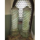 A pair of substantial 19th century weathered Tudor style cylindrical wrythen banded Doulton