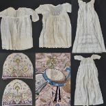 Collection of late 19th/ early 20th century textiles including 7 white cotton baby gowns with