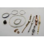 Collection of jewellery to include a woven silver collar necklace and matching bracelet (bracelet