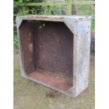 A heavy gauge vintage shallow rectangular galvanised steel tank with riveted seams 130 cm long x 120