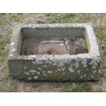 Shallow weathered natural stone trough or drain, 50cm long x 40cm wide x 15cm deep