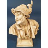 Continental glazed bust/figure of Tyrolean gentleman with feather in his hat