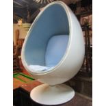 1960s egg chair in white colourway on revolving base