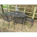 Contemporary coated light steel terrace set comprising oval top table and set of five matching
