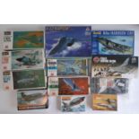 12 model kits, all 1:72 scale models of jet fighter aircraft including kits by Airfix, Frog,
