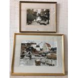 John Yardley - Two watercolours on paper by the same artist (contemporary), coastal harbour 50 x