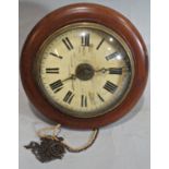 A small mahogany wall clock with painted dial, simple movement and alarm