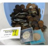 A collection of bronze coinage, Victorian and later crowns and other coins