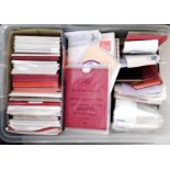 Two boxes of mostly used GB stamps, PHQ cards, postcards, philatelic material etc