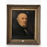 Printed portrait of a gentleman in an ornate gilt frame (19th Century), monogrammed 'HW', print on