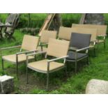 A suite of weathered Gloster rattan square tubular framed garden furniture comprising a pair of