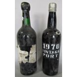 A bottle of 1970 Vintage Port stencilled to the bottle and another vintage port dated 1963, label