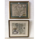 Christopher Saxton, Two hand-coloured engraved maps to include: 'Huntingdon' Christopher Saxton &