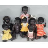 Collection of 8 1950's black dolls by Pedigree, all with 5 piece hard plastic jointed body, sleeping
