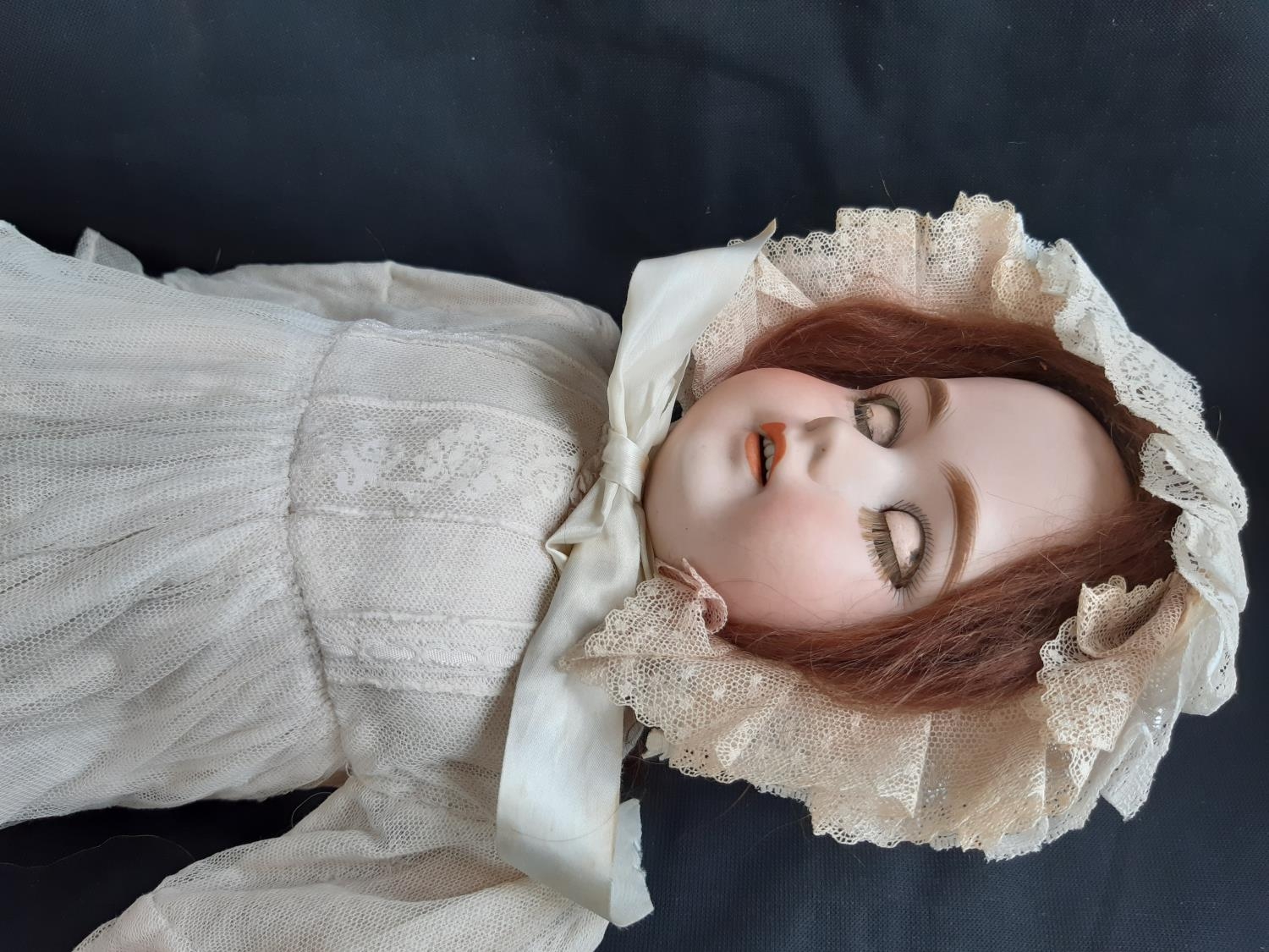 Early 20th century bisque head doll with jointed composition body, closing brown eyes, open mouth - Image 5 of 7