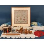 Victorian framed alphabet sampler worked in cross stitch and dated 1868, frame size 35 x 37cm,