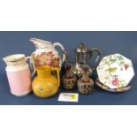 A collection of decorative ceramics to include a Losel ware Shanghai pattern teapot and jug, a