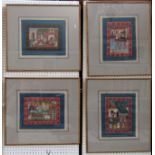 Late 19th century Indian school - Set of four mogul type watercolour paintings on silk showing