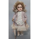 French 1920's small bisque head doll by Louis Leon Prier 'Mon Cheri' with closing blue eyes, open