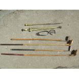 Four vintage golf clubs and 3 fire tools (7)