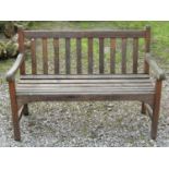 A weathered contemporary hardwood two seat garden bench with slatted seat and back 122 cm (4ft wide)