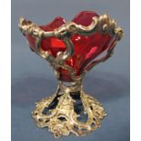 A Victorian ruby glass dish on a silver stand, 5 ozs approximately