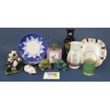 A quantity of ceramics comprising Regina pattern tea wares, four green glazed studio pottery