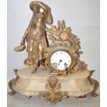 A mid-19th century onyx mantle clock, the brass case work enclosing an eight day striking movement