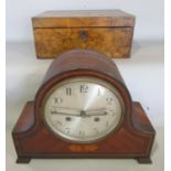 A 19th century walnut writing/sewing box with a fitted interior, 30cm wide and a mahogany cased