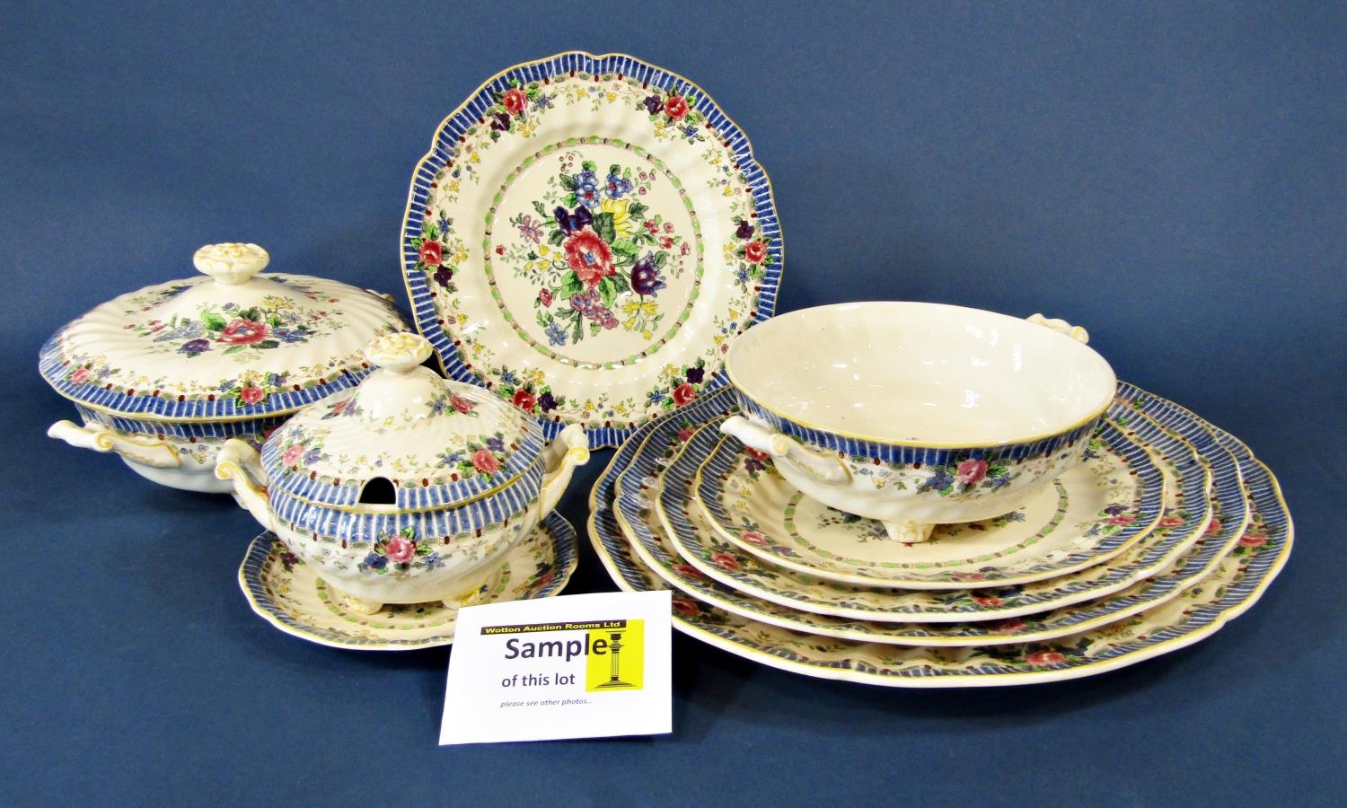 A collection of Royal Doulton The Vernon pattern dinnerwares comprising three two handled